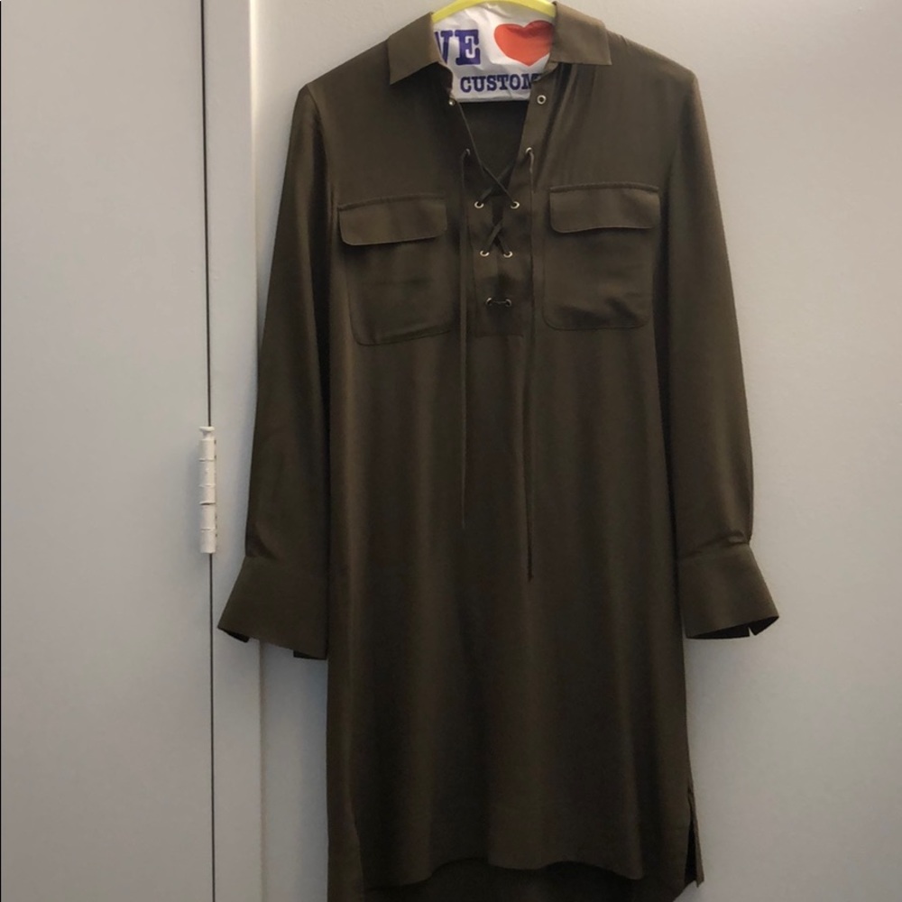 Club Monaco lace up olive dress